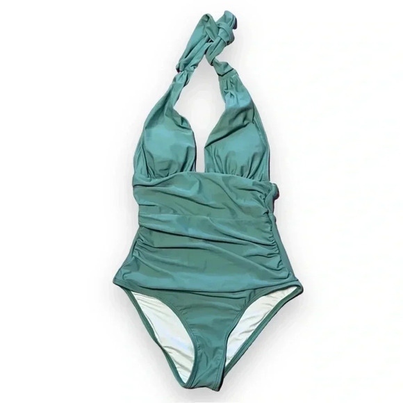 Cupshe XS Green One-Piece Halter Tie Bathing Suit - Picture 3 of 7